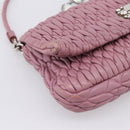 Miu Miu Matelasse Chain Shoulder Bag Leather 2way Pink Silver Auth 206370A-18