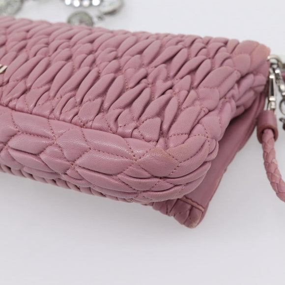 Miu Miu Matelasse Chain Shoulder Bag Leather 2way Pink Silver Auth 206370A