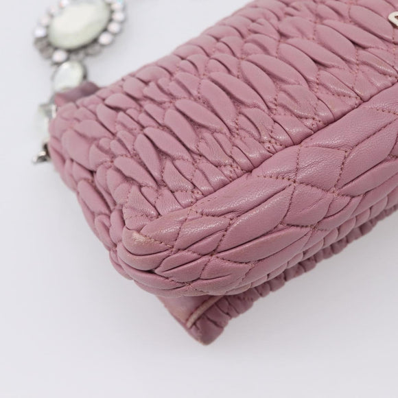 Miu Miu Matelasse Chain Shoulder Bag Leather 2way Pink Silver Auth 206370A