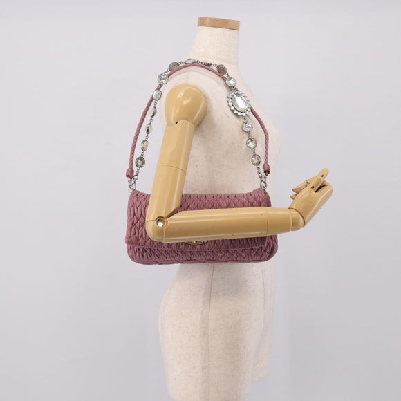 Miu Miu Matelasse Chain Shoulder Bag Leather 2way Pink Silver Auth 206370A