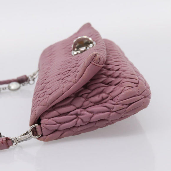 Miu Miu Matelasse Chain Shoulder Bag Leather 2way Pink Silver Auth 206370A