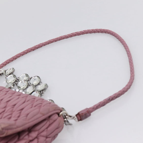 Miu Miu Matelasse Chain Shoulder Bag Leather 2way Pink Silver Auth 206370A
