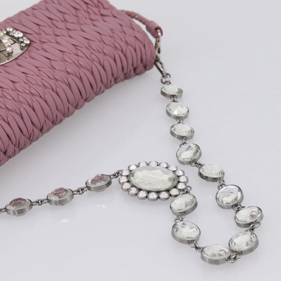 Miu Miu Matelasse Chain Shoulder Bag Leather 2way Pink Silver Auth 206370A