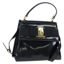 Salvatore Ferragamo Vala Hand Bag Patent leather 2way Black Gold Auth 206373-1