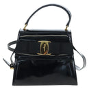 Salvatore Ferragamo Vala Hand Bag Patent leather 2way Black Gold Auth 206373-13