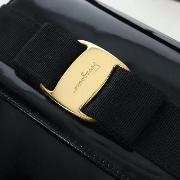 Salvatore Ferragamo Vala Hand Bag Patent leather 2way Black Gold Auth 206373