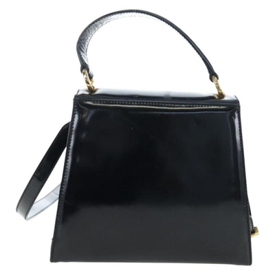 Salvatore Ferragamo Vala Hand Bag Patent leather 2way Black Gold Auth 206373 - 0