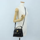 Salvatore Ferragamo Vala Hand Bag Patent leather 2way Black Gold Auth 206373-30