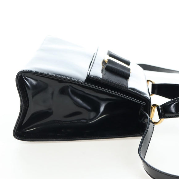 Salvatore Ferragamo Vala Hand Bag Patent leather 2way Black Gold Auth 206373