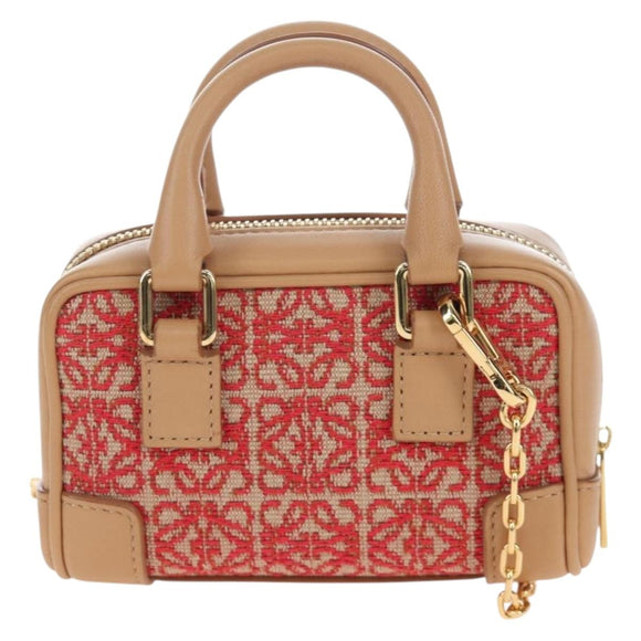 LOEWE Amazona Nano Shoulder Pouch Canvas 2way Beige Gold Auth 206378M