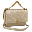 CHANEL Matelasse Chain Shoulder Bag Lamb Skin 2way Gold CC Auth 206384SAM-1
