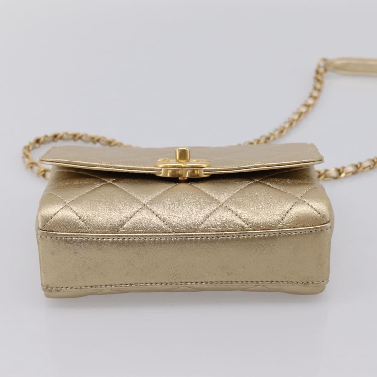 CHANEL Matelasse Chain Shoulder Bag Lamb Skin 2way Gold CC Auth