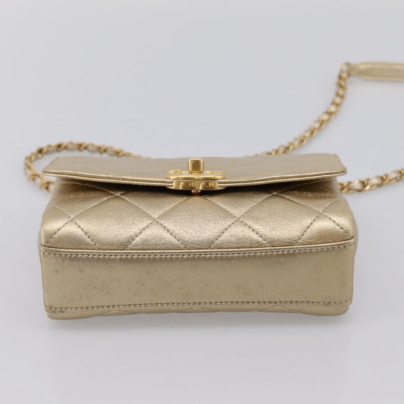 CHANEL Matelasse Chain Shoulder Bag Lamb Skin 2way Gold CC Auth 206384SAM