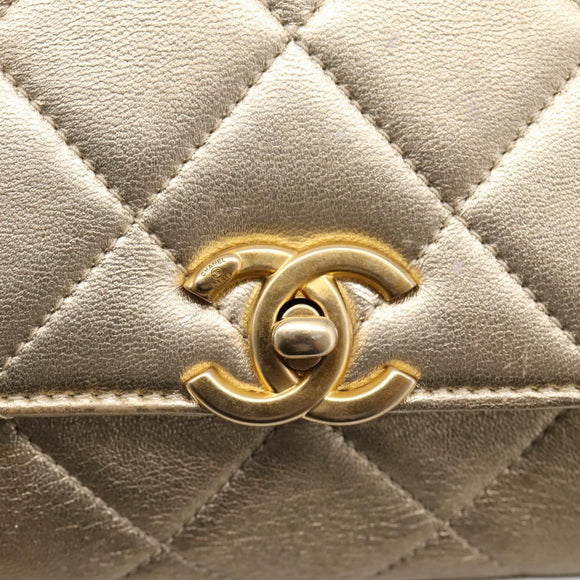 CHANEL Matelasse Chain Shoulder Bag Lamb Skin 2way Gold CC Auth 206384SAM
