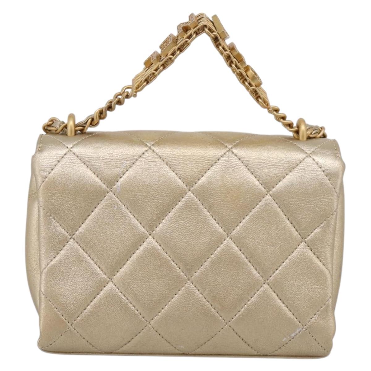 CHANEL Matelasse Chain Shoulder Bag Lamb Skin 2way Gold CC Auth