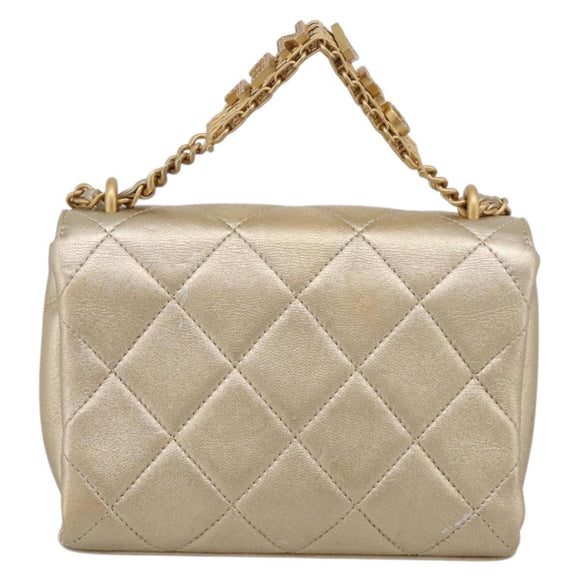 CHANEL Matelasse Chain Shoulder Bag Lamb Skin 2way Gold CC Auth 206384SAM