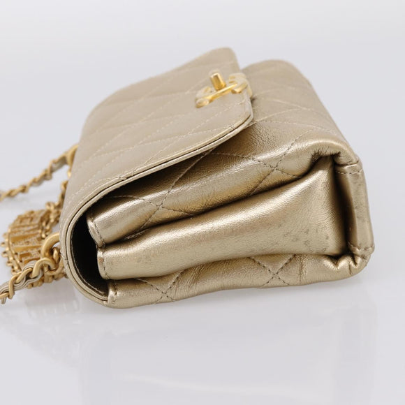 CHANEL Matelasse Chain Shoulder Bag Lamb Skin 2way Gold CC Auth 206384SAM