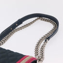 CHANEL Chain Matelasse Boy Chanel Shoulder Bag Canvas Navy Silver Auth 206385A-15