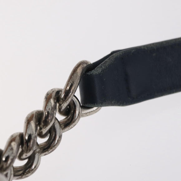 CHANEL Chain Matelasse Boy Chanel Shoulder Bag Canvas Navy Silver Auth 206385A