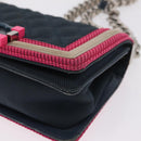 CHANEL Chain Matelasse Boy Chanel Shoulder Bag Canvas Navy Silver Auth 206385A-19