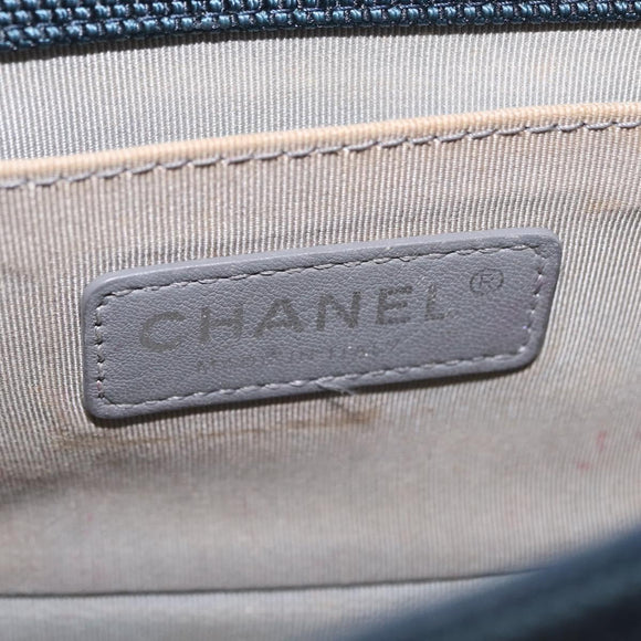 CHANEL Chain Matelasse Boy Chanel Shoulder Bag Canvas Navy Silver Auth 206385A