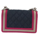 CHANEL Chain Matelasse Boy Chanel Shoulder Bag Canvas Navy Silver Auth 206385A-3