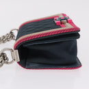 CHANEL Chain Matelasse Boy Chanel Shoulder Bag Canvas Navy Silver Auth 206385A-6