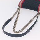 CHANEL Chain Matelasse Boy Chanel Shoulder Bag Canvas Navy Silver Auth 206385A-8