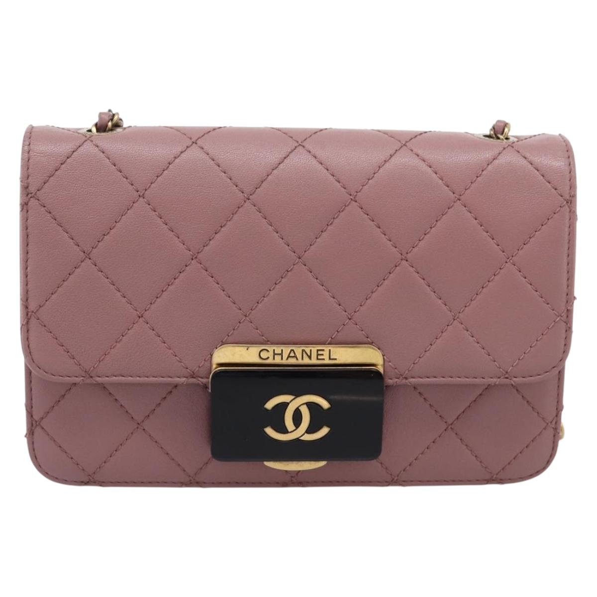 CHANEL Matelasse Chain Shoulder Bag Lamb Skin Purple Gray CC Auth