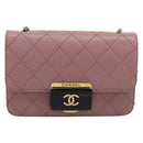 CHANEL Matelasse Chain Shoulder Bag Lamb Skin Purple Gray CC Auth 206386V-2
