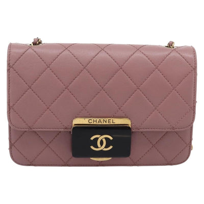 CHANEL Matelasse Chain Shoulder Bag Lamb Skin Purple Gray CC Auth 206386V - 0