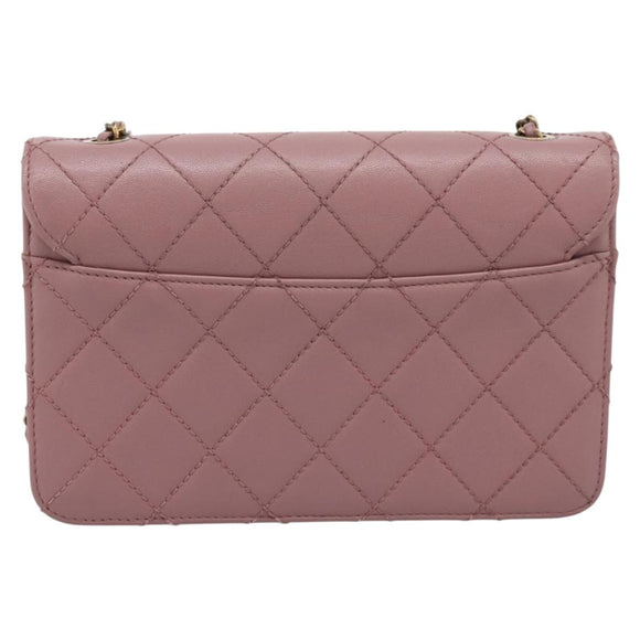 CHANEL Matelasse Chain Shoulder Bag Lamb Skin Purple Gray CC Auth 206386V