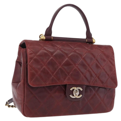 CHANEL Matelasse Chain Shoulder Bag Leather Bordeaux Gold CC Auth 206387A