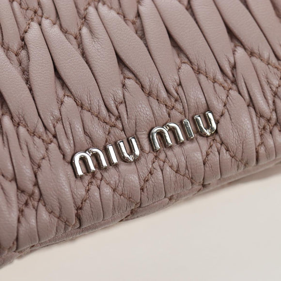 Miu Miu Matelasse Chain Shoulder Bag Leather 2way Pink Silver Auth 206389M
