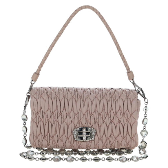Miu Miu Matelasse Chain Shoulder Bag Leather 2way Pink Silver Auth 206389M