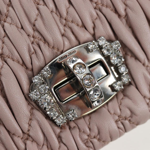 Miu Miu Matelasse Chain Shoulder Bag Leather 2way Pink Silver Auth 206389M