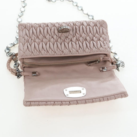 Miu Miu Matelasse Chain Shoulder Bag Leather 2way Pink Silver Auth 206389M