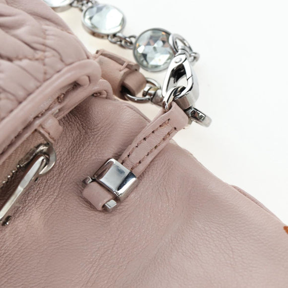 Miu Miu Matelasse Chain Shoulder Bag Leather 2way Pink Silver Auth 206389M