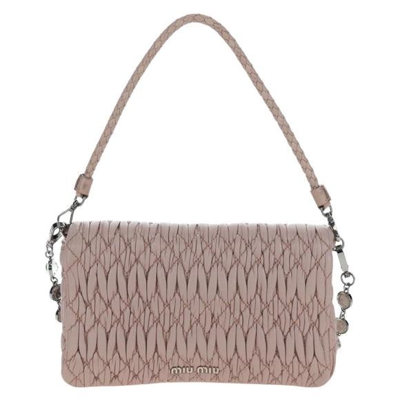 Miu Miu Matelasse Chain Shoulder Bag Leather 2way Pink Silver Auth 206389M
