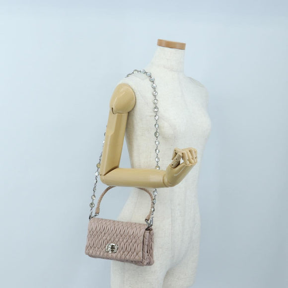 Miu Miu Matelasse Chain Shoulder Bag Leather 2way Pink Silver Auth 206389M