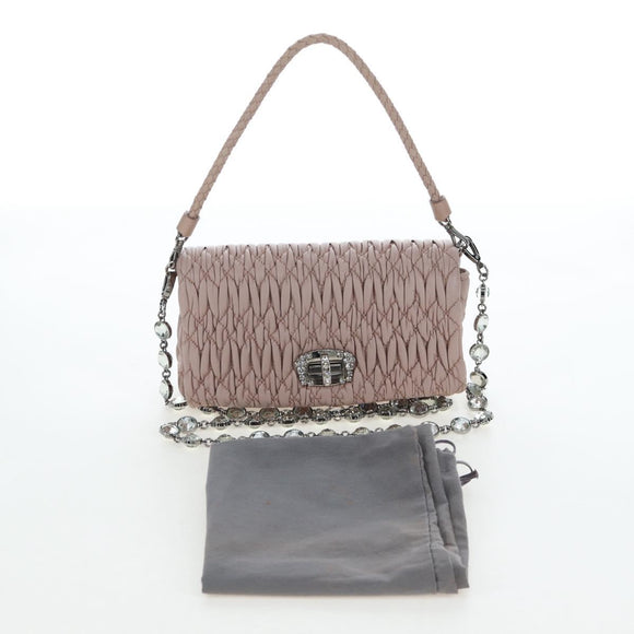 Miu Miu Matelasse Chain Shoulder Bag Leather 2way Pink Silver Auth 206389M