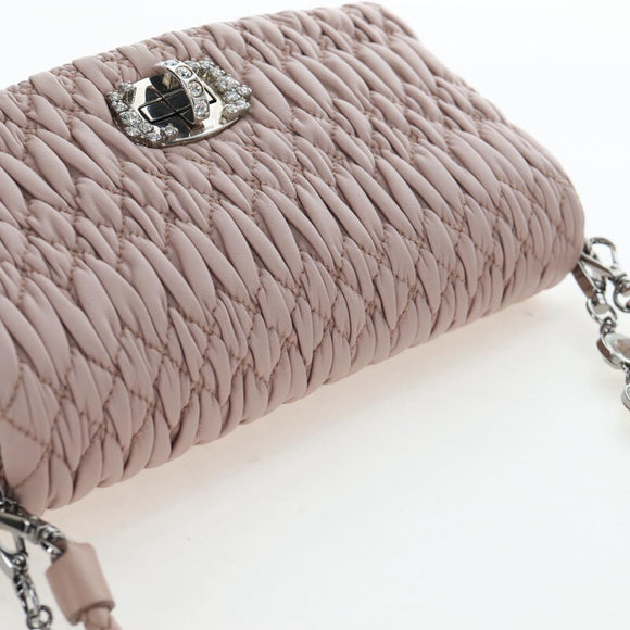 Miu Miu Matelasse Chain Shoulder Bag Leather 2way Pink Silver Auth 206389M