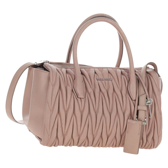Miu Miu Matelasse Hand Bag Leather 2way Pink Silver Auth 206390M