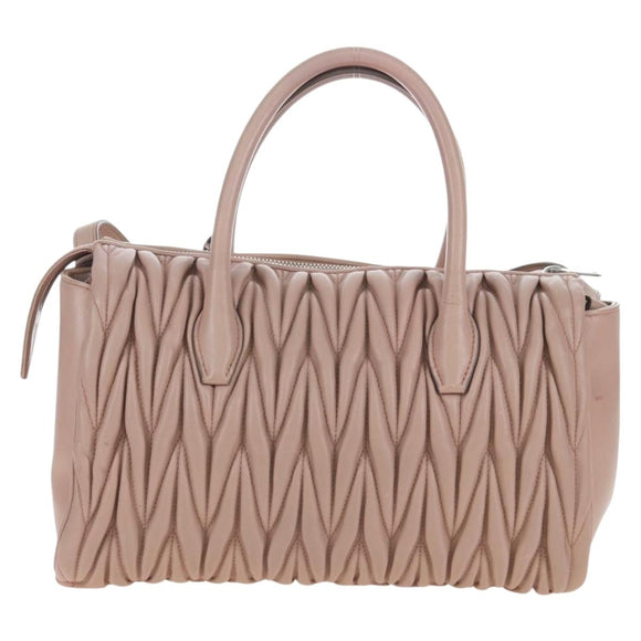 Miu Miu Matelasse Hand Bag Leather 2way Pink Silver Auth 206390M