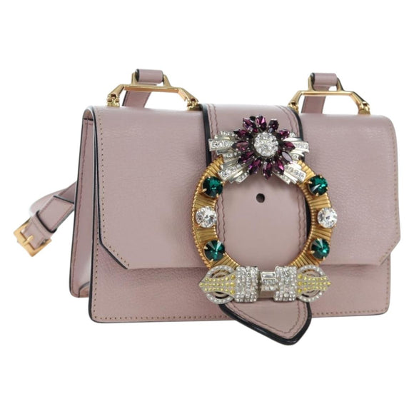 Miu Miu Shoulder Bag Leather Pink Gold Auth 206391M