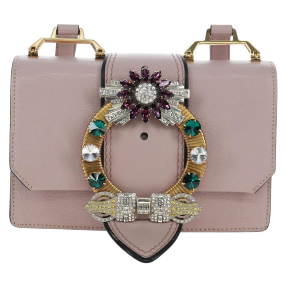Miu Miu Shoulder Bag Leather Pink Gold Auth 206391M