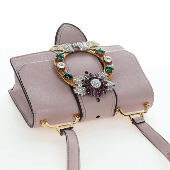 Miu Miu Shoulder Bag Leather Pink Gold Auth 206391M