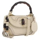 GUCCI New Bamboo Hand Bag Leather 2way Ivory Gold 263970 Auth 206395M-1