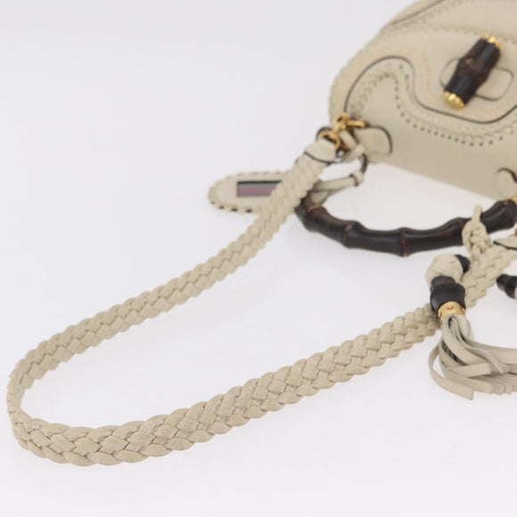 GUCCI New Bamboo Hand Bag Leather 2way Ivory Gold 263970 Auth 206395M