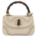 GUCCI New Bamboo Hand Bag Leather 2way Ivory Gold 263970 Auth 206395M-13